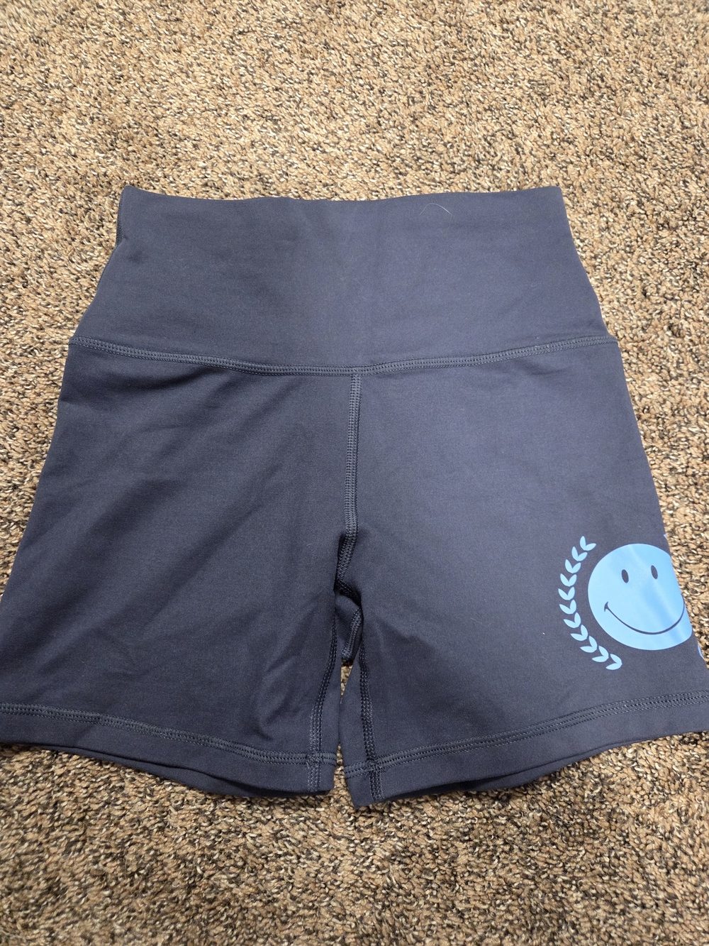aerie Sz Small High-Waist Bike Shorts with Light Blue Smile Graphic